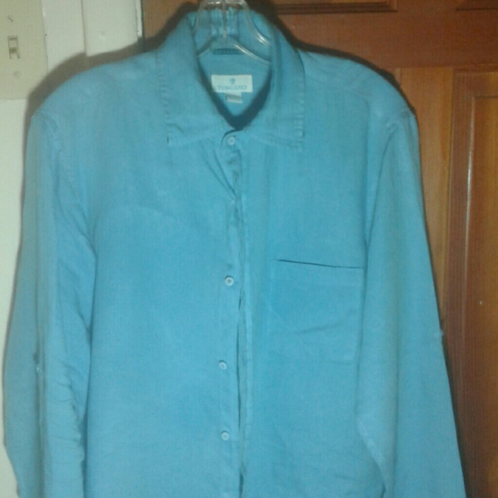 Long Sleeve Powder Blue Linen Shirt